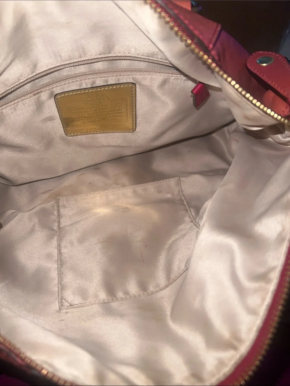 Coach Coral-Red Leather Satchel with Gold Accents